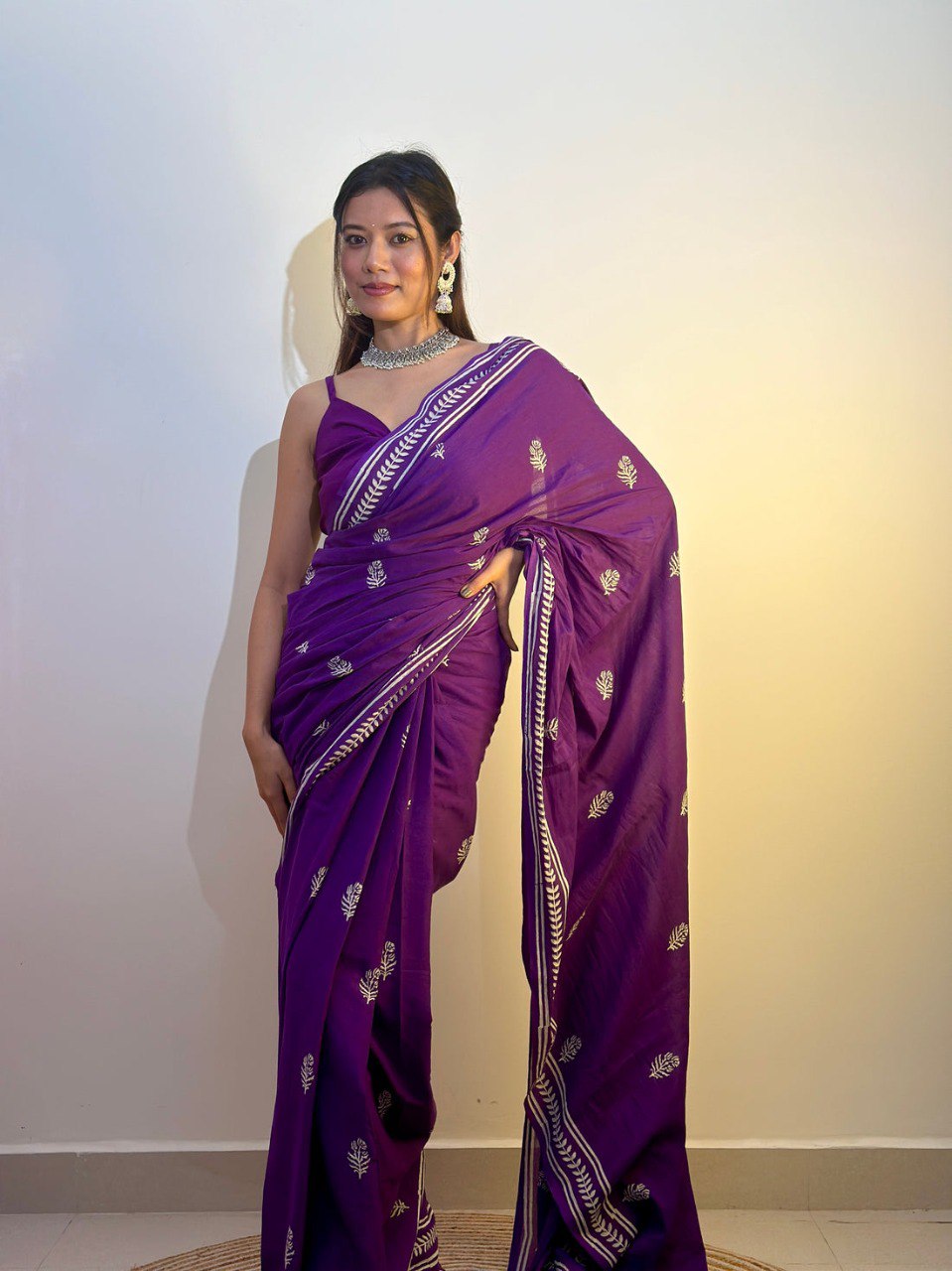 Ready to Wear Mul Cotton Printed Saree with Pocket & Silk Blouse