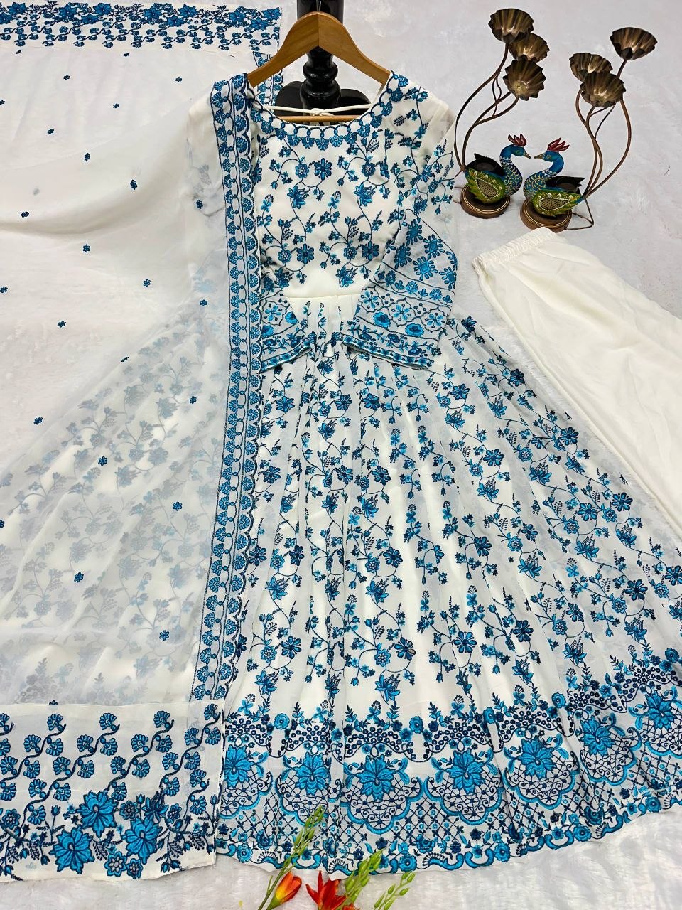 Heavy Fox Georgette Embroidered Gown Set with Organza Dupatta