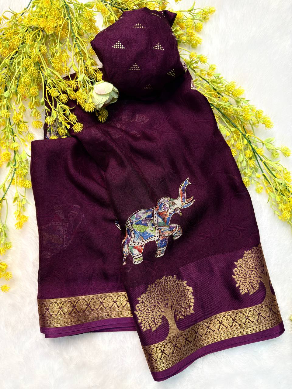 Premium Foil Work Marsh Mellow Saree