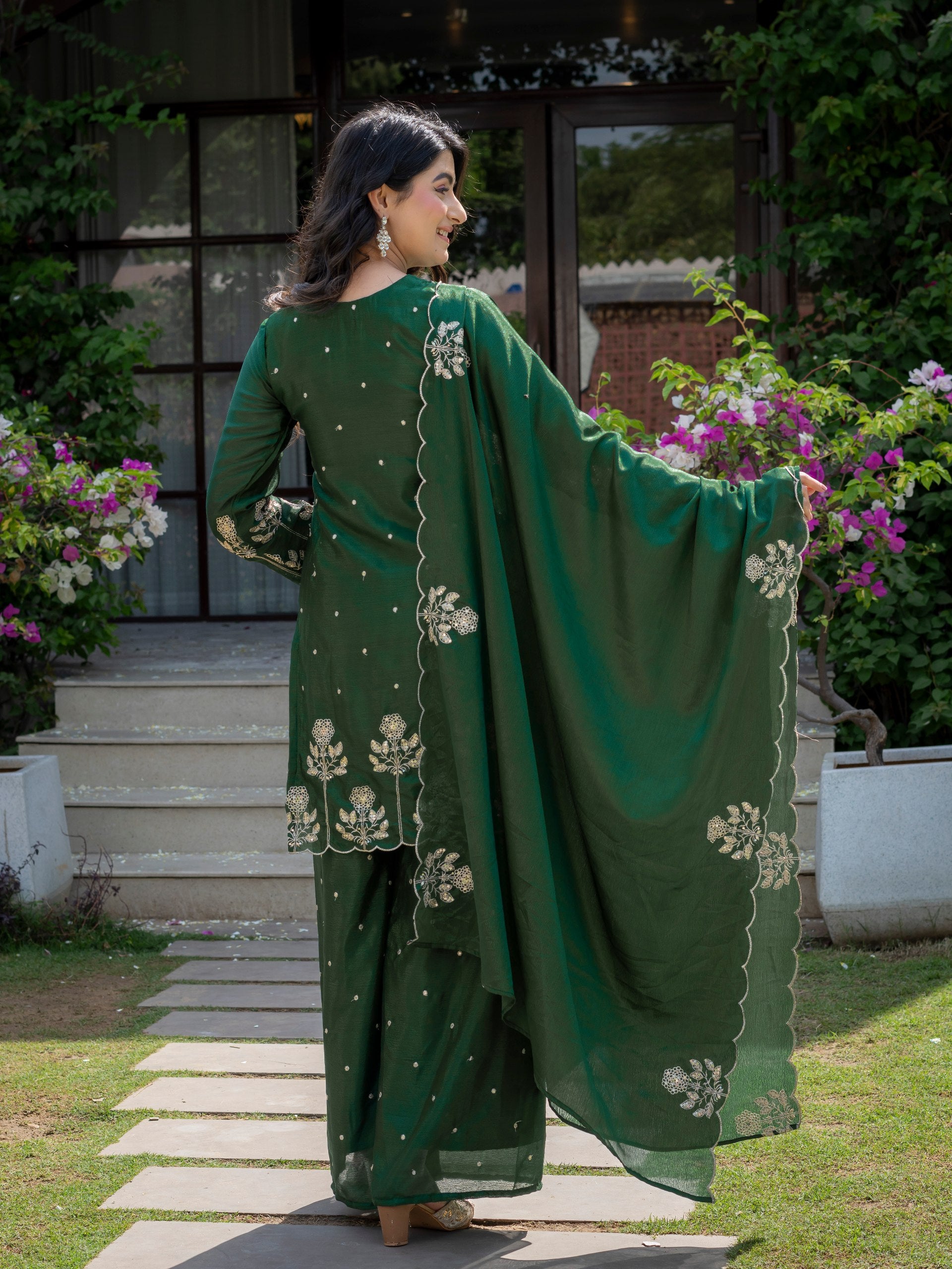 Premium Chinon Embroidered Kurti Set with Dupatta