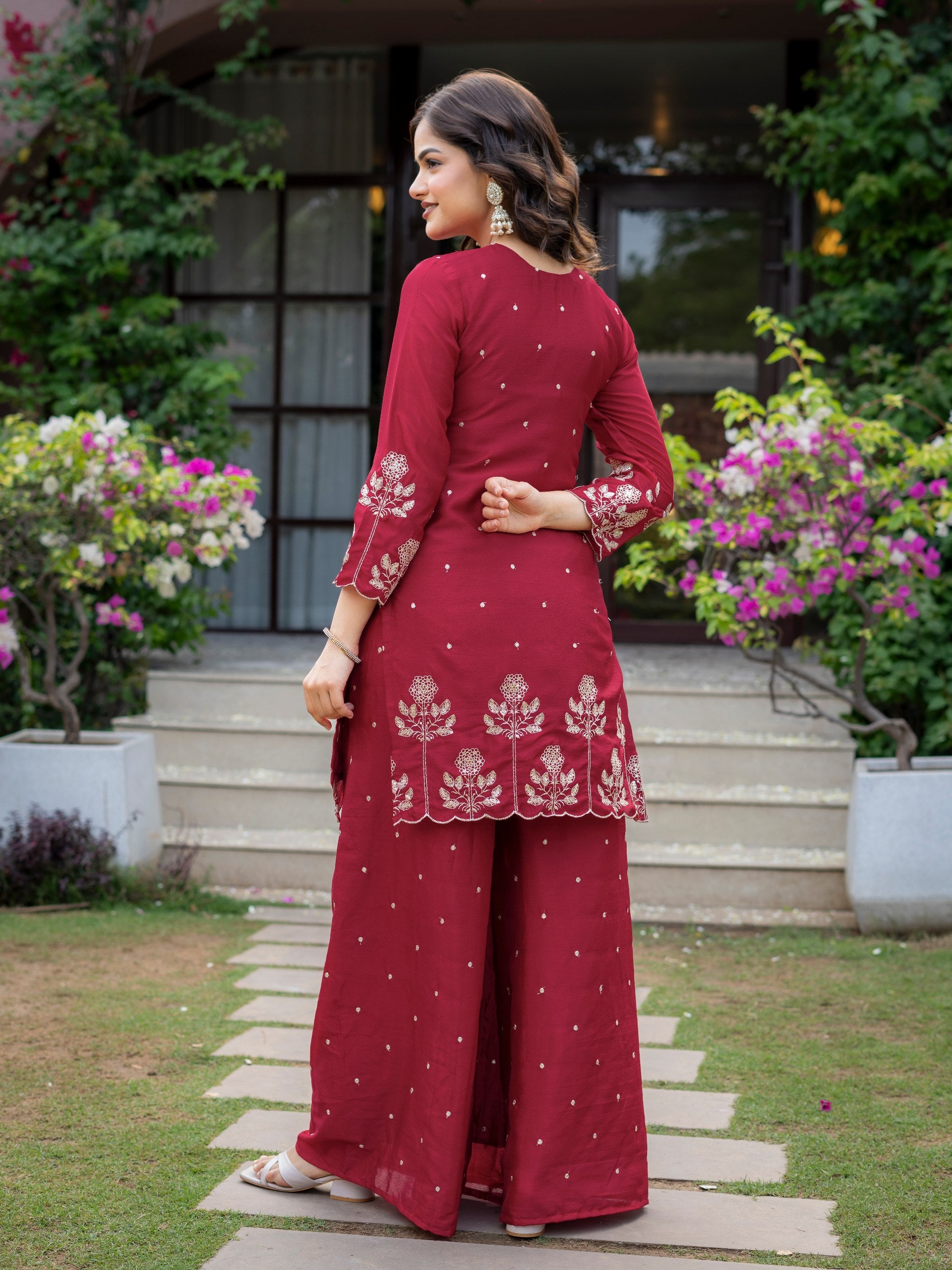 Premium Chinon Embroidered Kurti Set with Dupatta