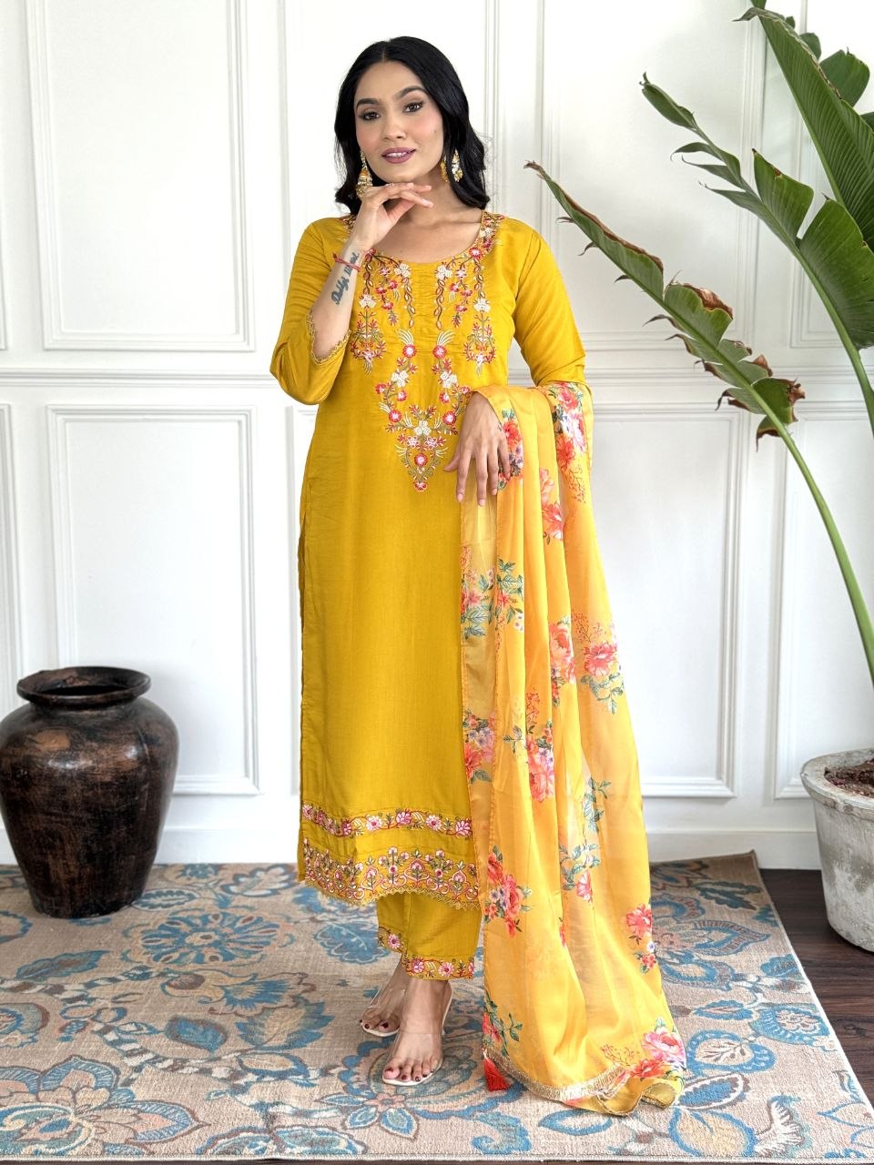 Pure Viscose D Chinon Kurta Set with Organza Dupatta