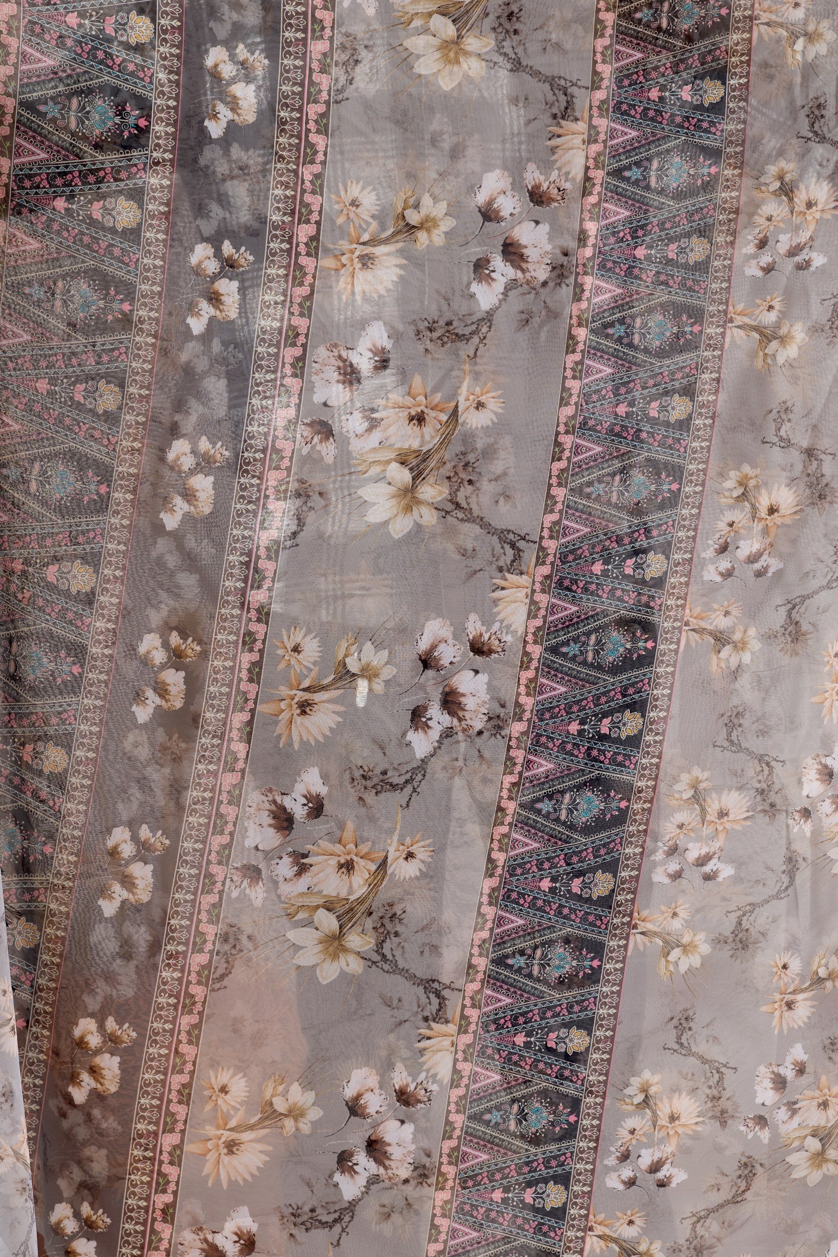 Misty Grey Tribal Bloom Soft Georgette Saree