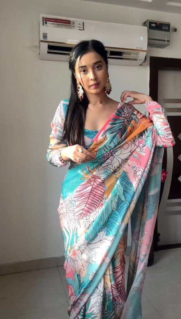 MultiMuse Printed Georgette Ready-to-Wear Saree