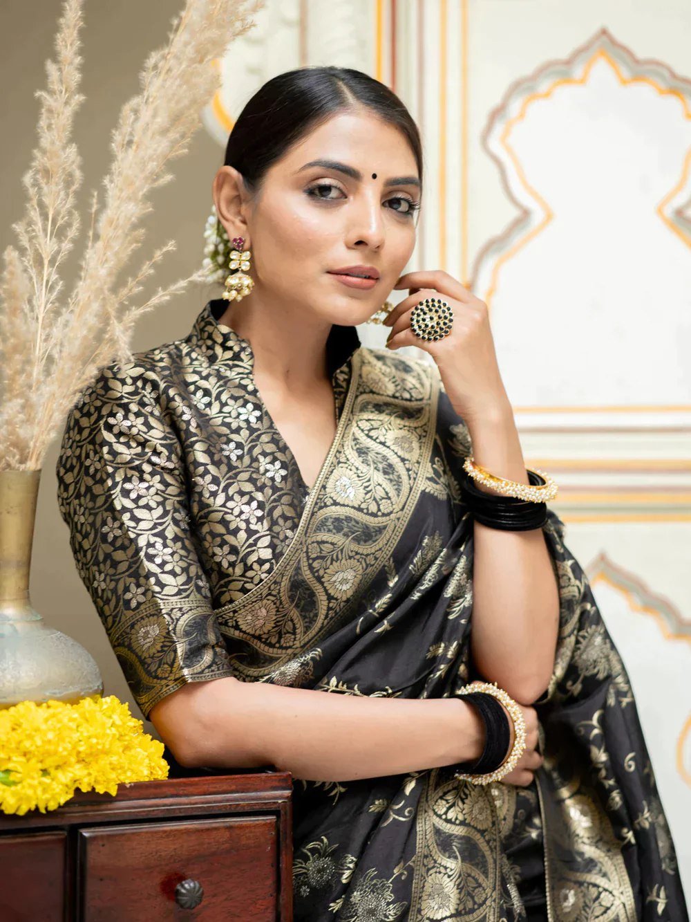 Regal Black Banarasi Silk Saree