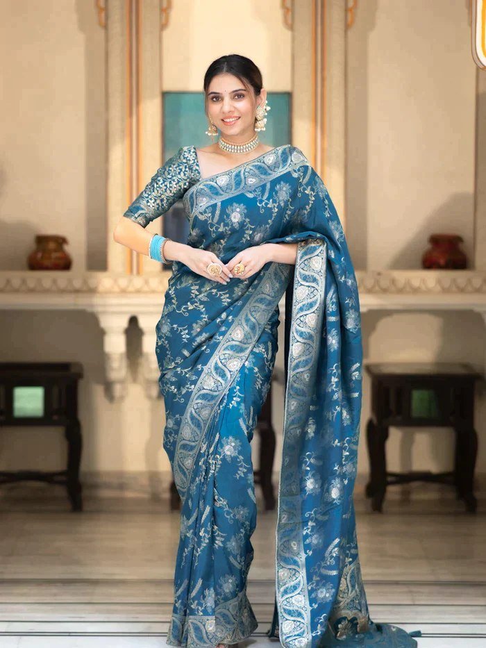 “Ocean Sapphire Blue” Banarasi Silk Saree