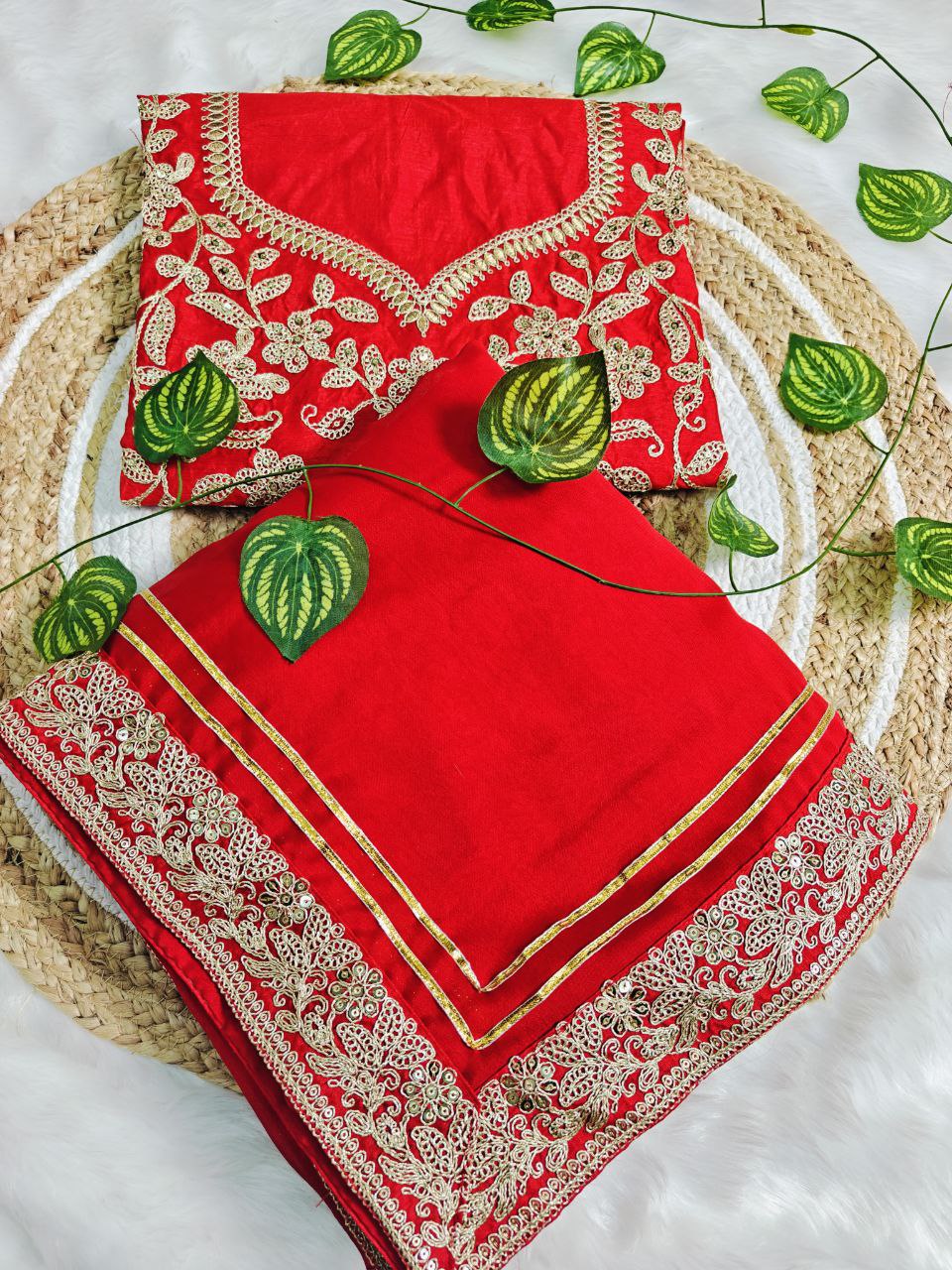 new red designer party-wear saree