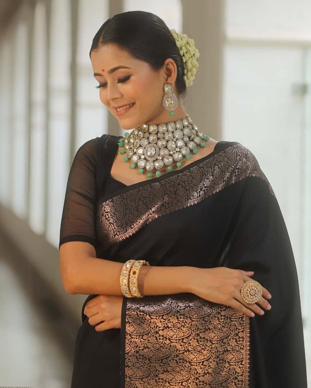 Art Silk Jacquard Border Saree – Wedding & Party Wear