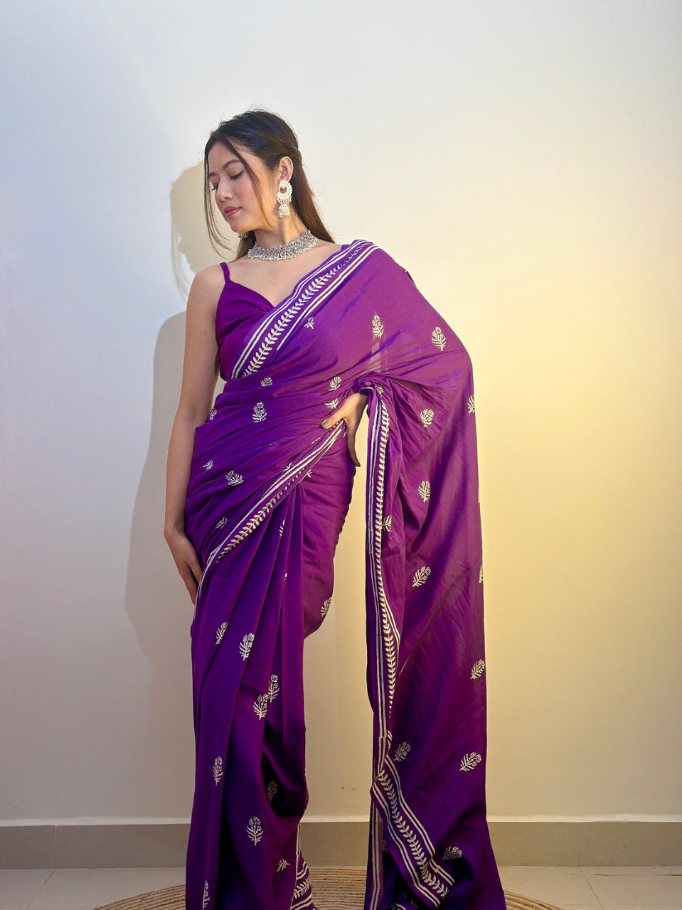 Ready to Wear Mul Cotton Printed Saree with Pocket & Silk Blouse