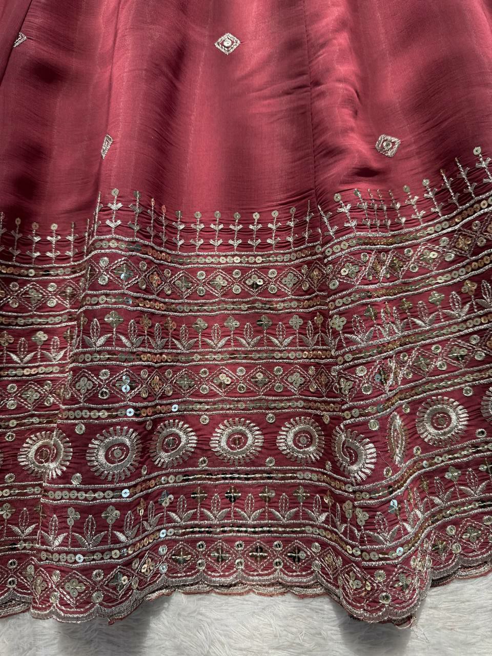 Designer Mul Chanderi Silk Gown Set with Pant & Dupatta