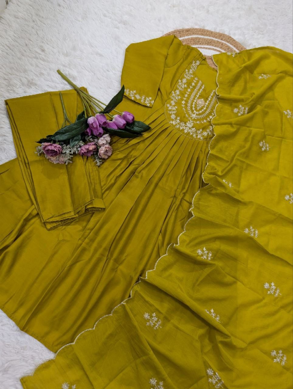 Pure Viscose Chanderi Silk Kurta Set with Embroidered Dupatta