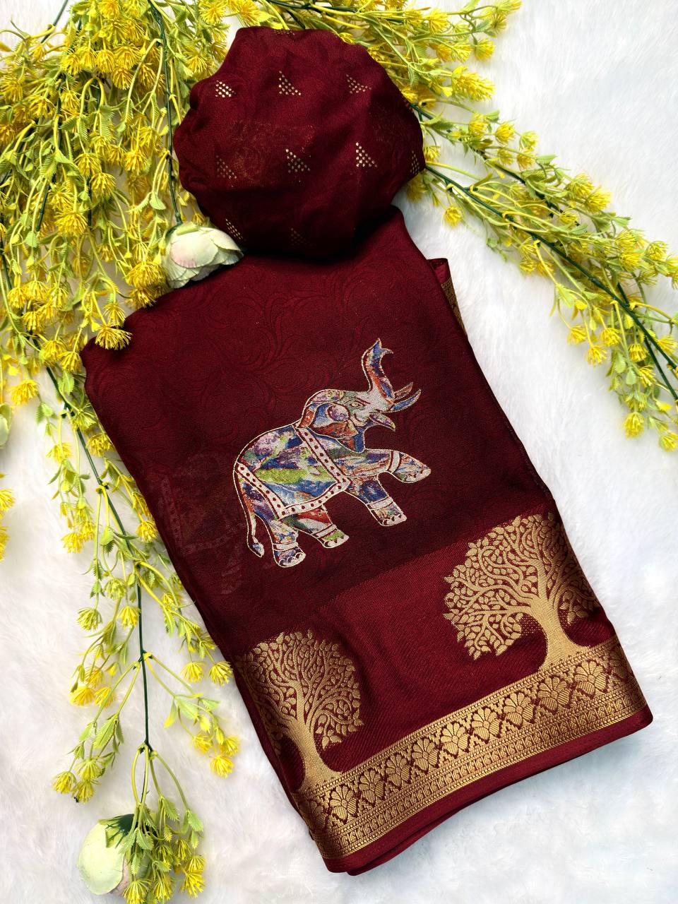 Premium Foil Work Marsh Mellow Saree