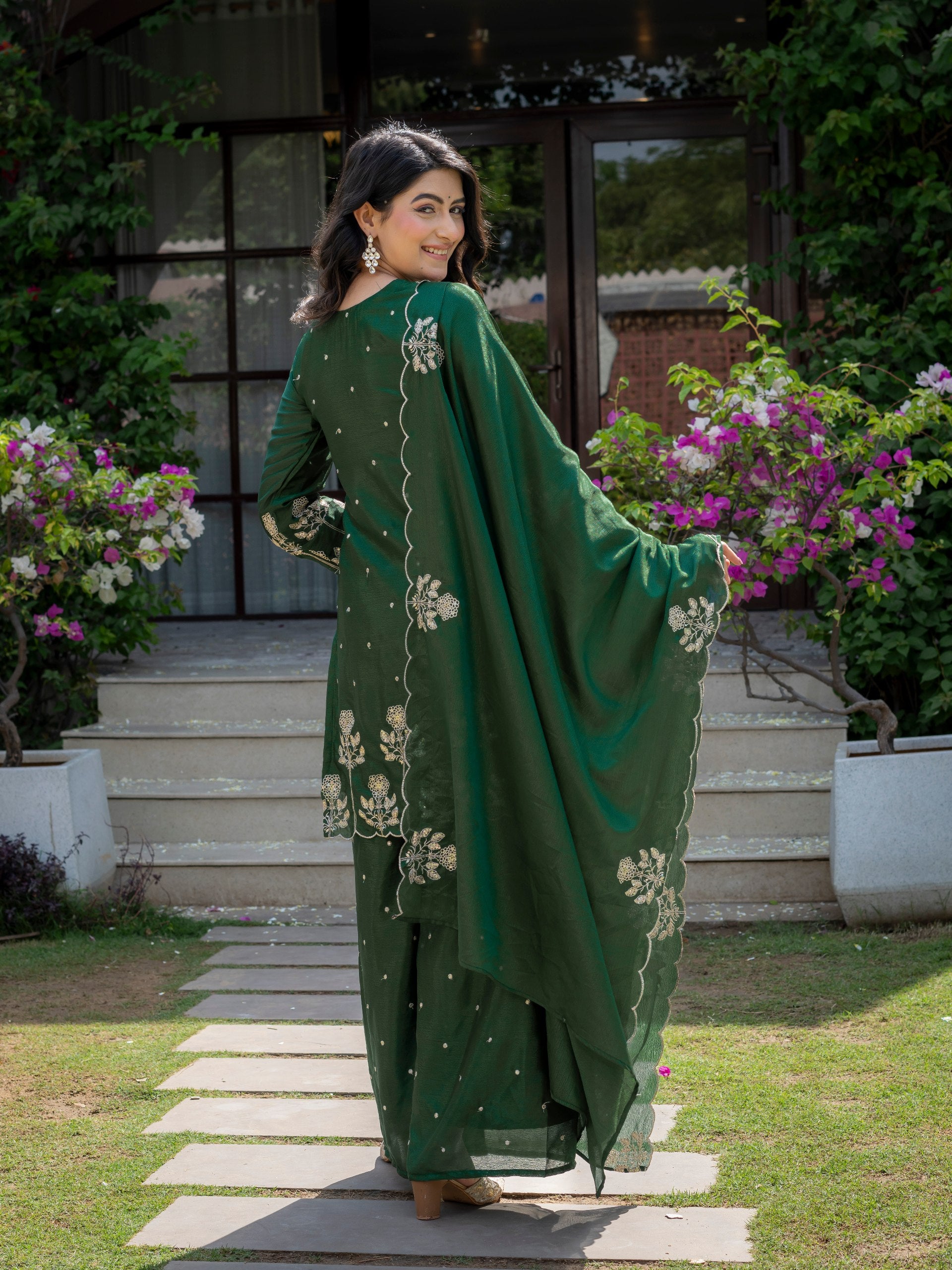 Premium Chinon Embroidered Kurti Set with Dupatta