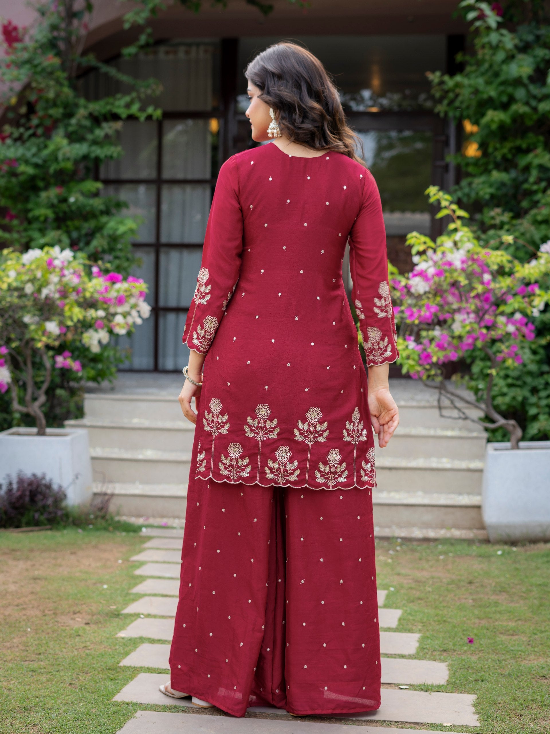 Premium Chinon Embroidered Kurti Set with Dupatta