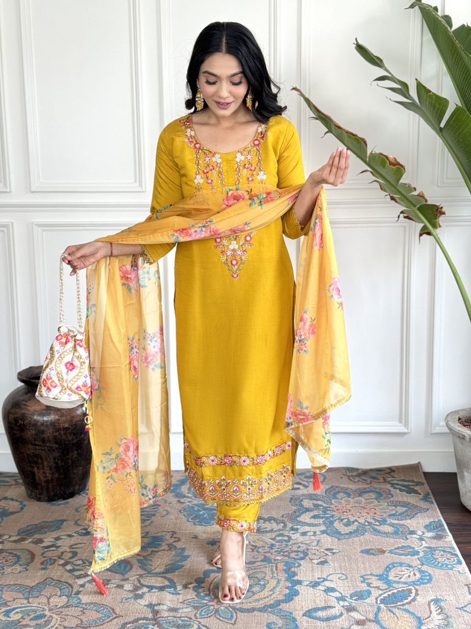 Pure Viscose D Chinon Kurta Set with Organza Dupatta