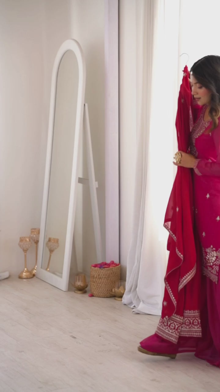 Designer Heavy Pure Vichitra Silk Anarkali Gown Set