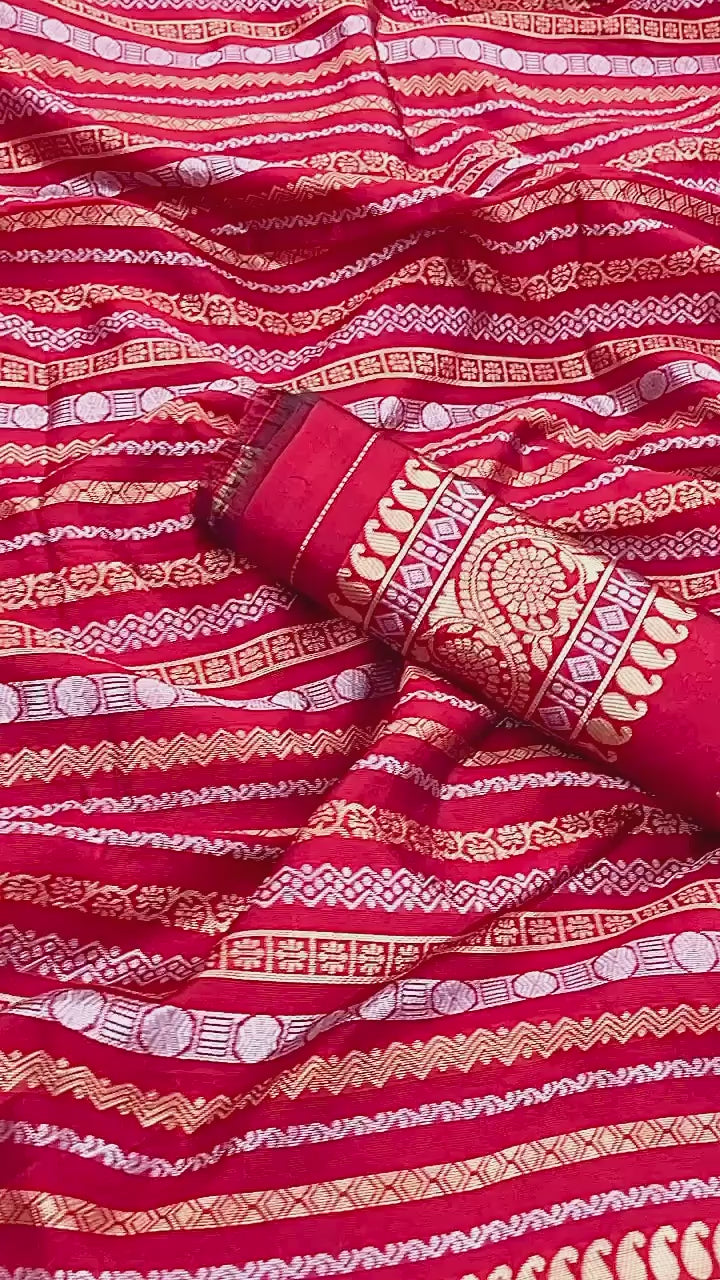 Elegant Red Soft Silk Jacquard Saree with Blouse Piece