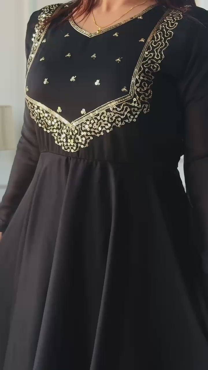 Elegant Star Georgette Embroidered Gown Set with Pant & Dupatta