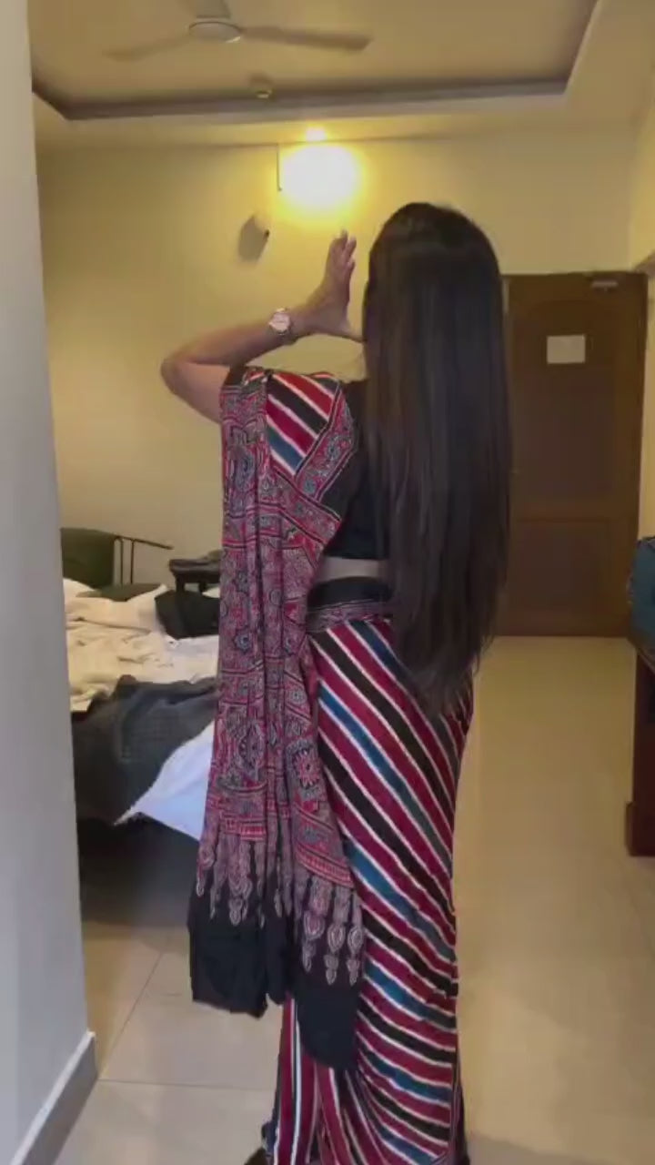 Ready to Wear Crepe Silk Saree with Printed Design
