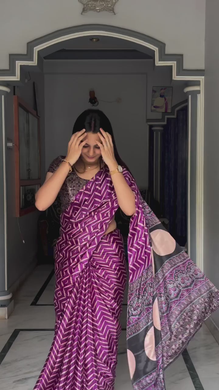 Elegant Ready To Wear Crepe Silk Printed Saree