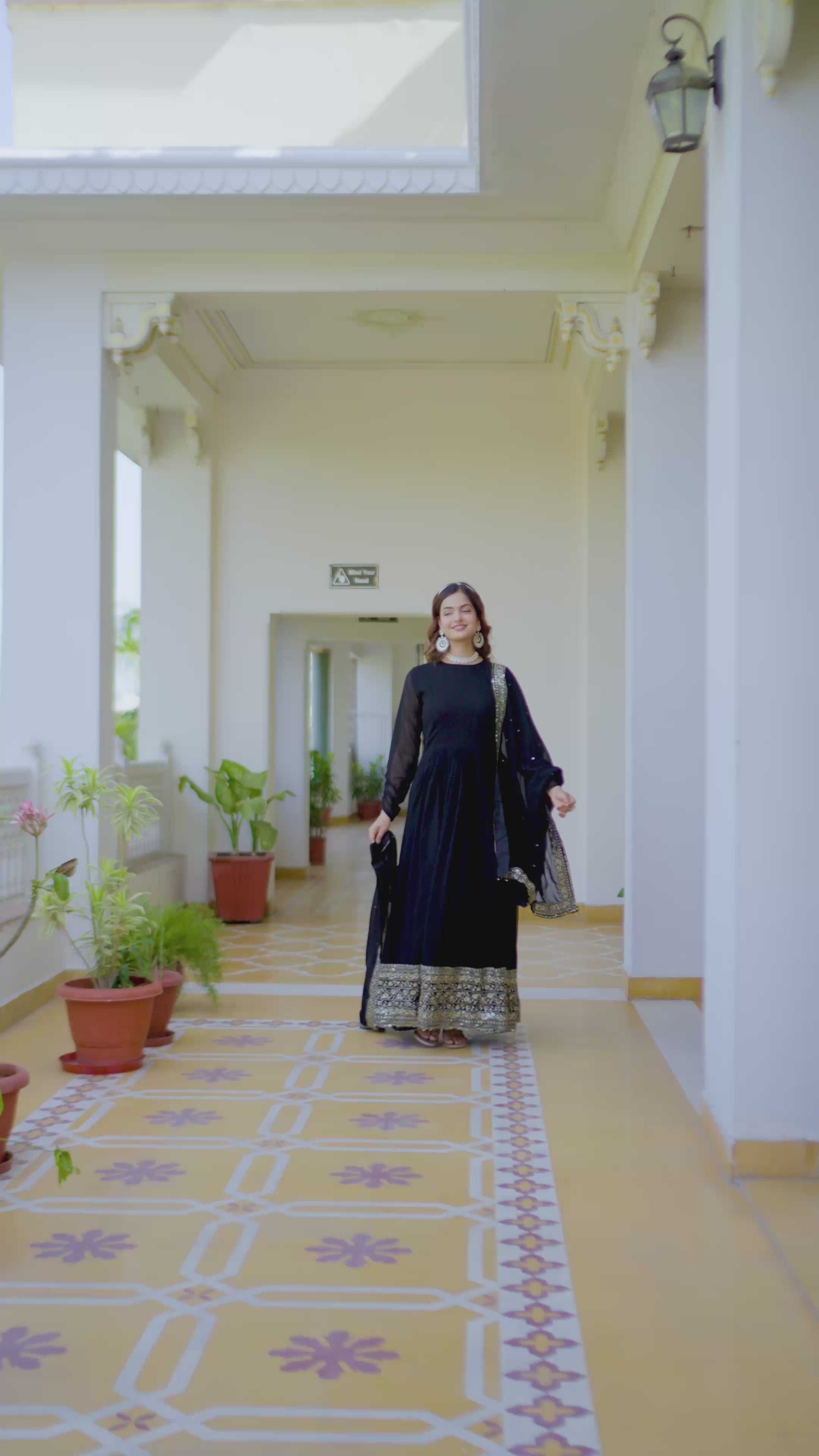 Black Faux Blooming Embroidered Gown with Dupatta – Designer Party Wear