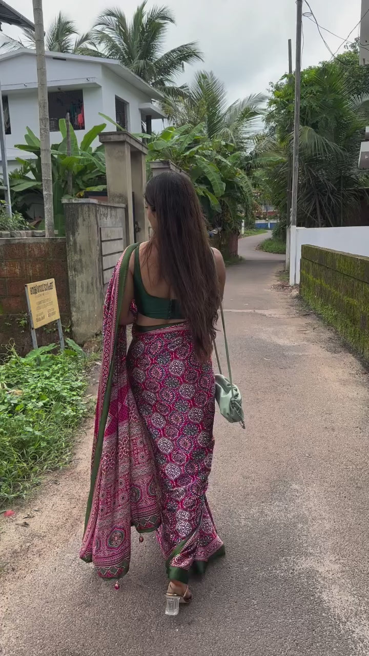 Ready to Wear Crepe Silk Printed Saree with Silk Blouse