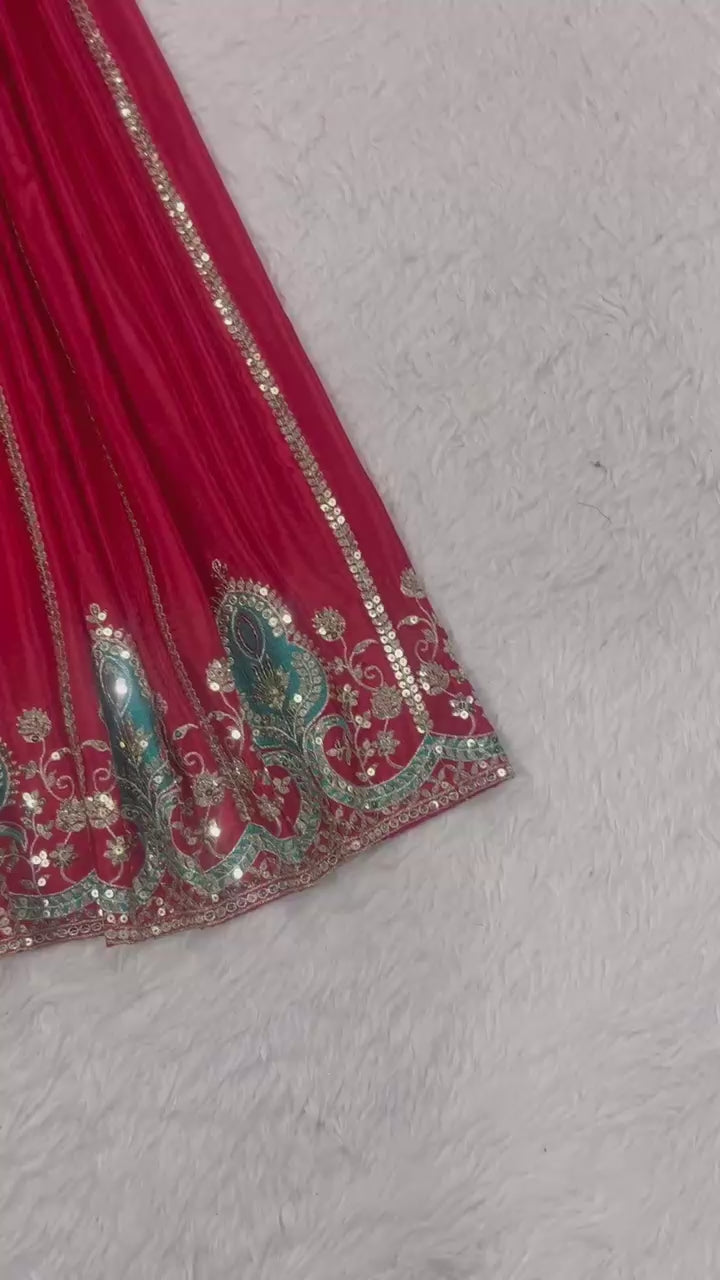 Heavy Chinon Silk Sequence Embroidered Kurti Sharara Set with Dupatta