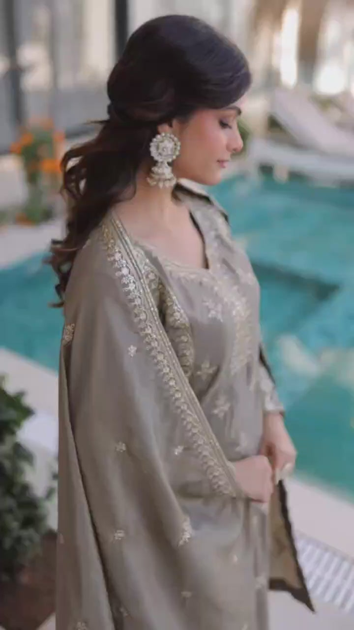 Designer Silk Kurti Set with Zari & Thread Embroidery