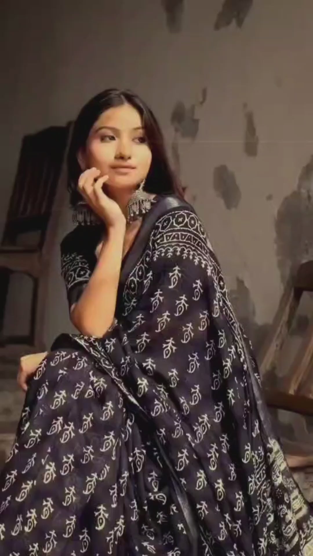 Black Mist Pre-Stitched Cotton Saree