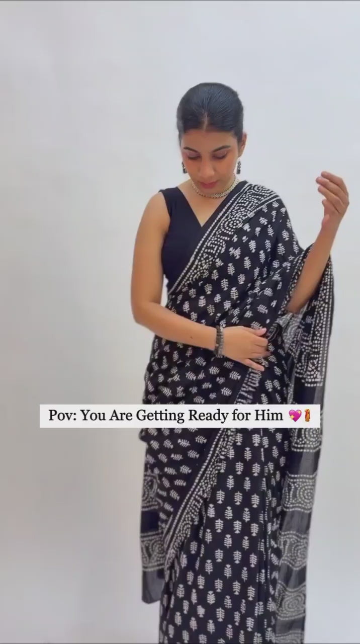 Ready to Wear Mul Cotton Printed Saree with Pocket & Silk Blouse