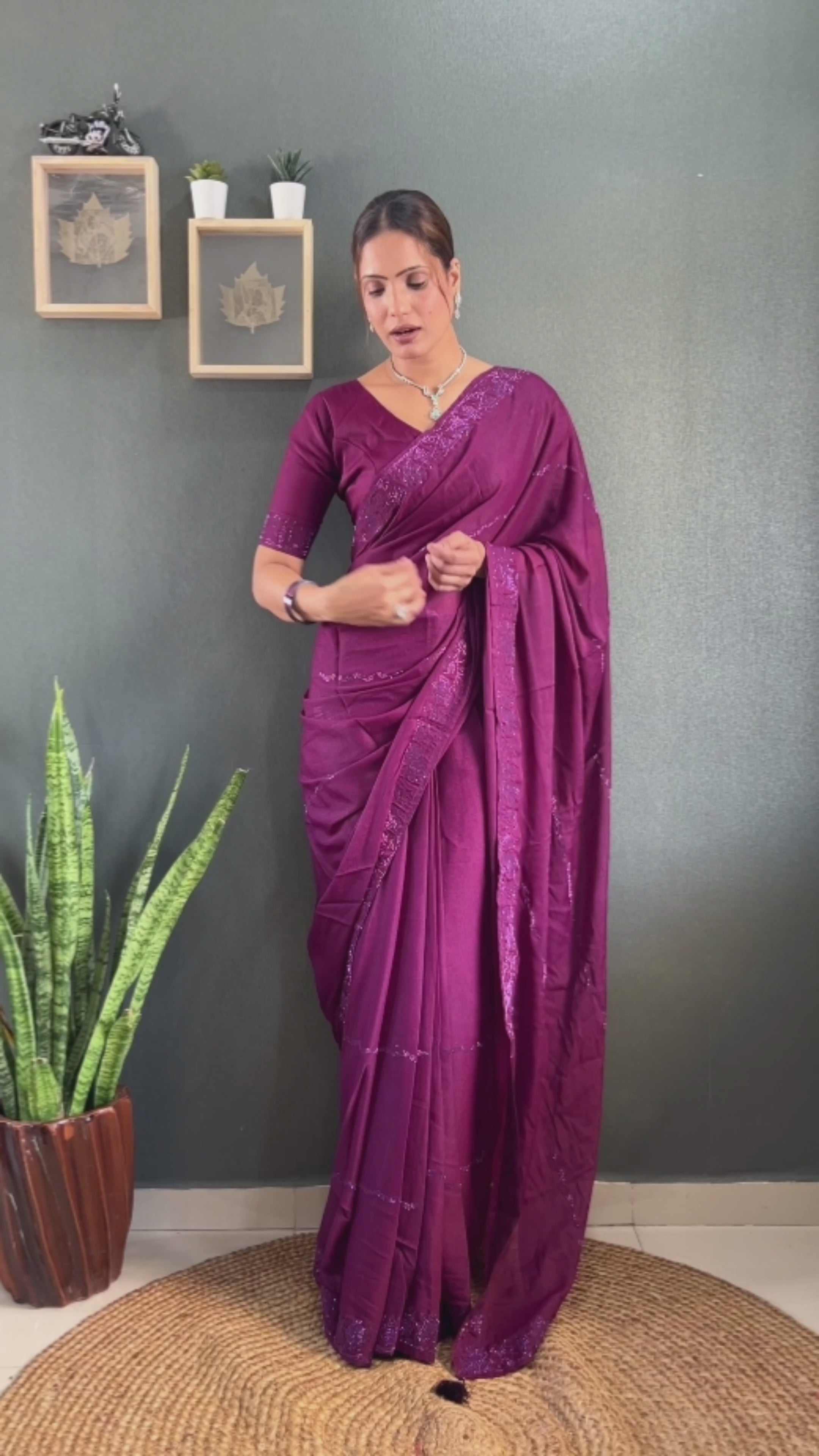 Ready-To-Wear Saree with Tone-2-Tone Swarovski Work