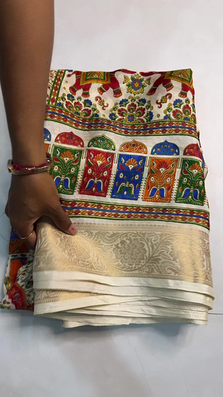 Ajrakh Jacquard Weaving Saree