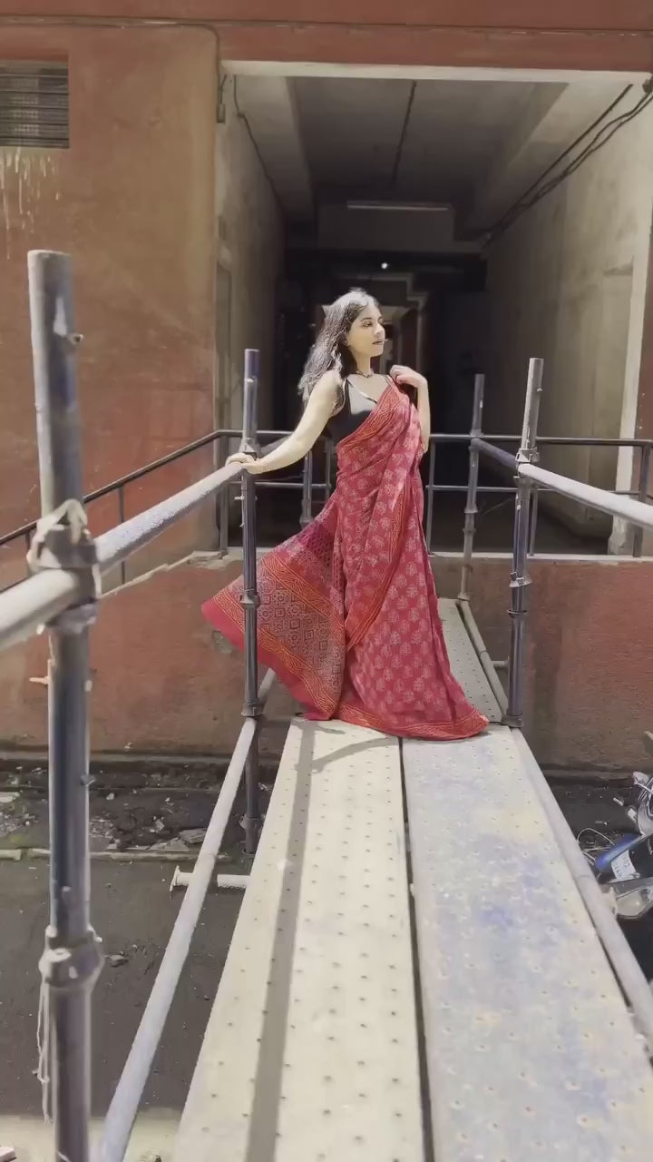 Premium Ready to Wear Mul Cotton Printed Saree with Pocket