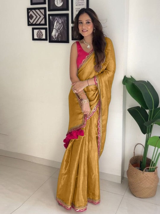 Designer Multi Colour Uppada Tissue Silk Saree with Blouse Piece