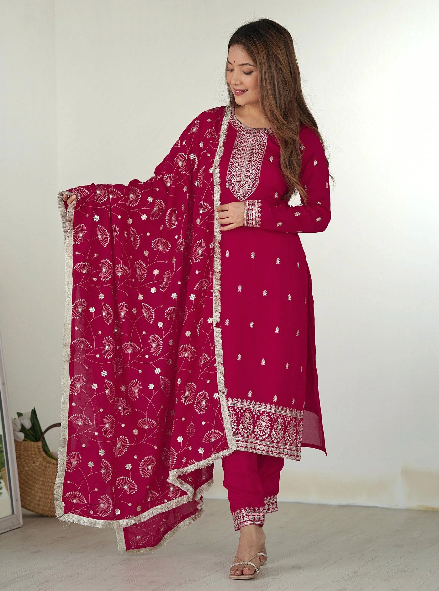 Pink Kurta Pant Dupatta Set