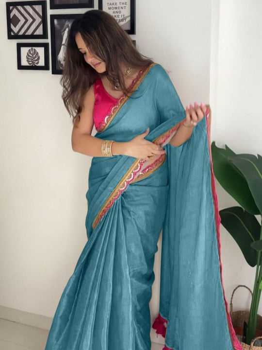 Designer Multi Colour Uppada Tissue Silk Saree with Blouse Piece