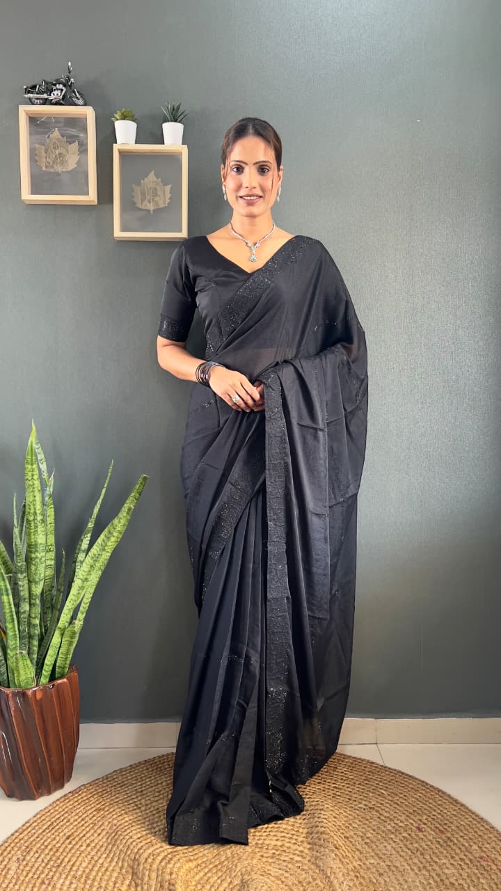 Ready-To-Wear Saree with Tone-2-Tone Swarovski Work