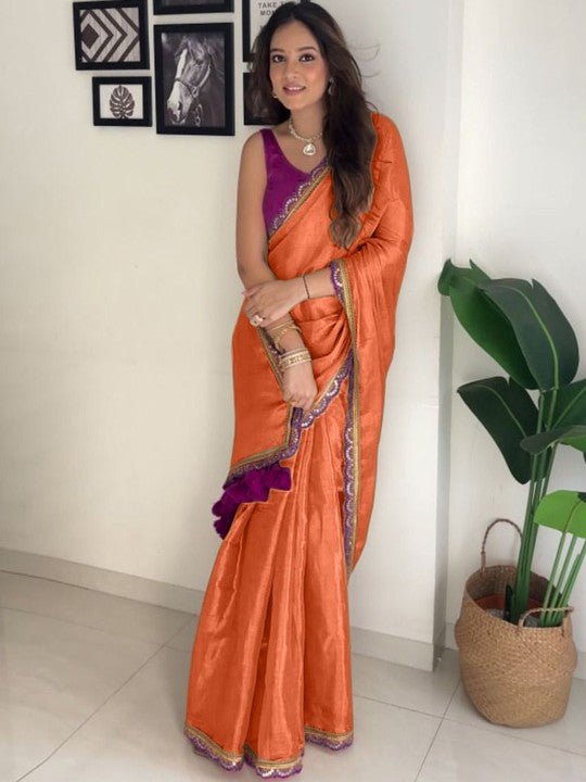 Designer Multi Colour Uppada Tissue Silk Saree with Blouse Piece